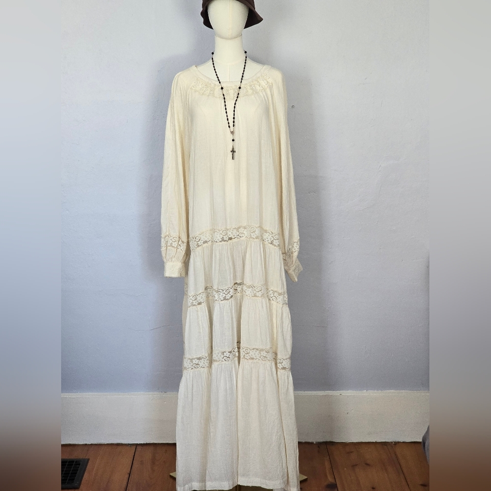 Vintage Aunt Abigail's Attic Country Clothing Lace Tiered Maxi Prairie Dress L